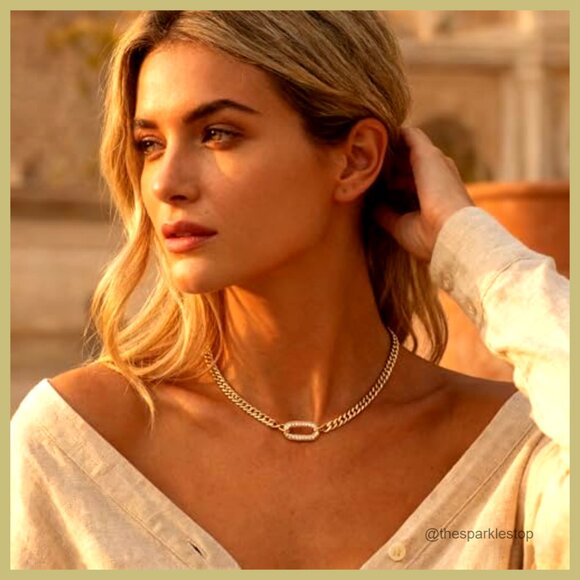 Gold Plated Cuban Link Chain Choker with CZ Pendant Hypoallergenic - Picture 5 of 7